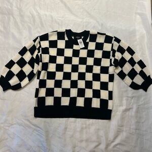 NWT Torrid 3 Distressed Drop Shoulder Pullover Checkered Sweater